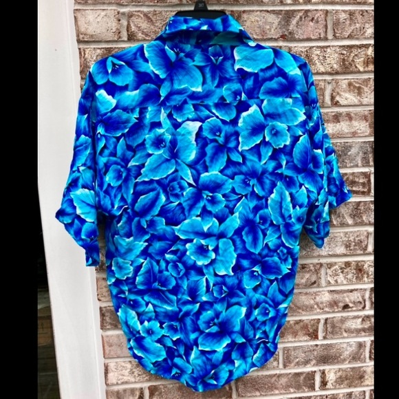 Vintage 80s Bright Blue Floral Hawaiian Shirt - Picture 2 of 7